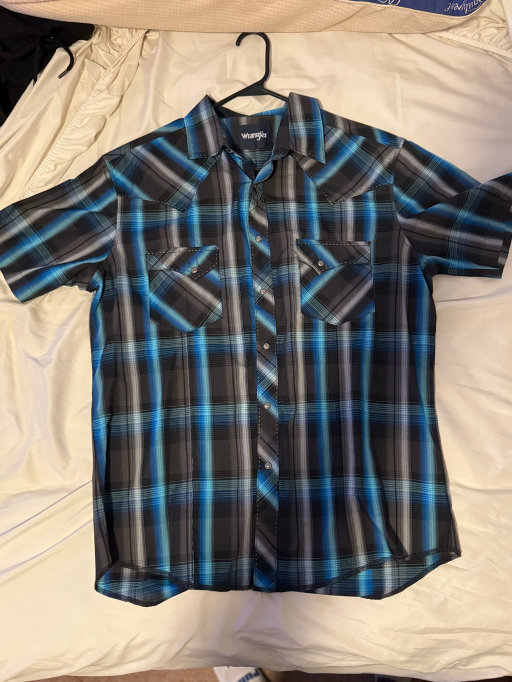 Wrangler Black and Blue Plaid Snap-Front Shirt